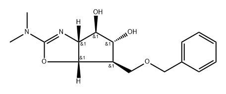 4H-Cyclopentoxazole-4,5-diol, 2-(dimethylamino)-3a,5,6,6a-tetrahydro-6-(phenylmethoxy)methyl-, (3aR,4R,5R,6R,6aS)- Struktur