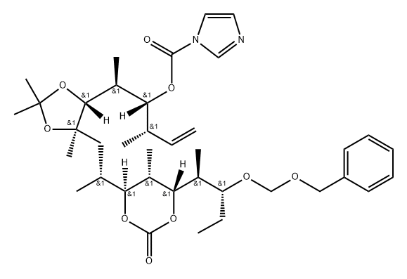 14-benzyloxymethoxy-10,12-O-carbonyl-4-N-imidazolylcarbonyl-6,7-isopropylidene-3,5,7,9,11,13-hexamethylhexadec-1-ene-4,6,7,10,12,14-hexol Struktur