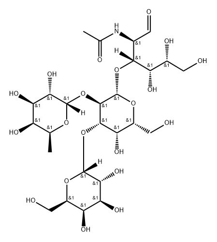 O-6-Deoxy-alpha-L-galactopyranosyl-(1-2)-O-[alpha-D-galactopyranosyl-(1-3)]-O-beta-D-galactopyranosyl-(1-3)-2-(acetylamino)-2-deoxy-D-galactose Struktur