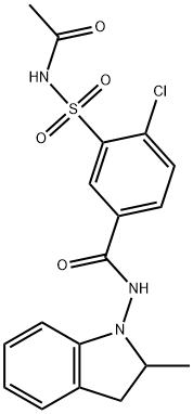 3-[(Acetylamino)sulfonyl]-4-chloro-N-(2,3-dihydro-2-methyl-1H-indol-1-yl)benzamide Struktur