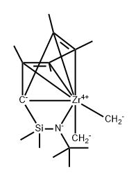 Zirconium, [N-(1,1-dimethylethyl)-1,1-dimethyl-1-[(1,2,3,4,5-η)-2,3,4,5-tetramethyl-2,4-cyclopentadien-1-yl]silanaminato(2-)-κN]dimethyl- Struktur