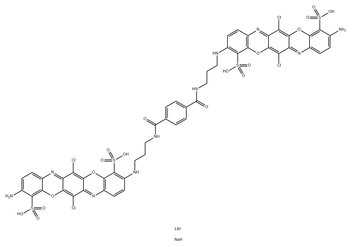 4,11-Triphenodioxazinedisulfonic acid, 3,3-1,4-phenylenebis(carbonylimino-3,1-propanediylimino)bis10-amino-6,13-dichloro-, lithium sodium salt Struktur