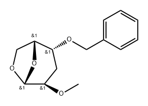 .beta.-D-xylo-Hexopyranose, 1,6-anhydro-3-deoxy-2-O-methyl-4-O-(phenylmethyl)- Struktur