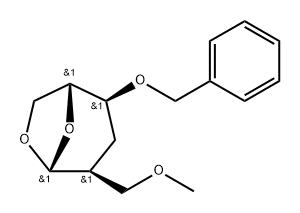 .beta.-D-ribo-Hexopyranose, 1,6-anhydro-2,3-dideoxy-2-(methoxymethyl)-4-O-(phenylmethyl)- Struktur