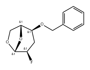 .beta.-D-ribo-Hexopyranose, 1,6-anhydro-2,3-dideoxy-2-fluoro-4-O-(phenylmethyl)- Struktur