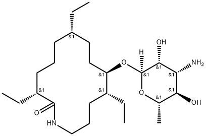 Azacyclotetradecan-2-one, 10-[(3-amino-3,6-dideoxy-α-L-mannopyranosyl)oxy]-3,7,11-triethyl-, (3R,7S,10R,11R)- Struktur