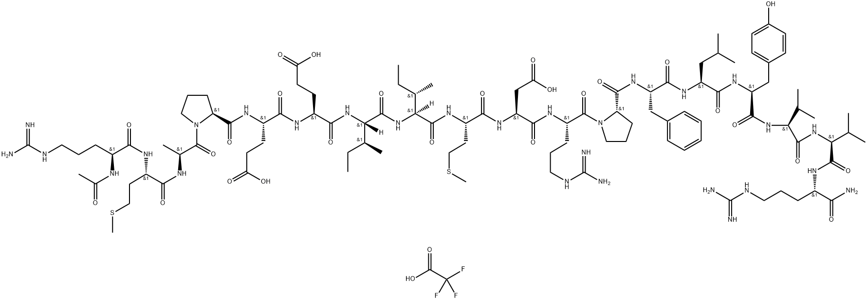 L-Argininamide, N2-acetyl-L-arginyl-L-methionyl-L-alanyl-L-prolyl-L-α-glutamyl-L-α-glutamyl-L-isoleucyl-L-isoleucyl-L-methionyl-L-α-aspartyl-L-arginyl-L-prolyl-L-phenylalanyl-L-leucyl-L-tyrosyl-L-valyl-L-valyl-, 2,2,2-trifluoroacetate (1:) Struktur