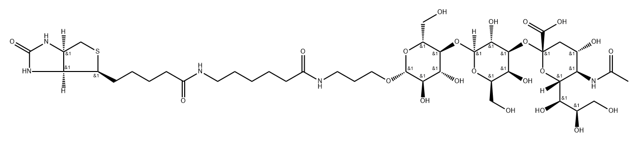 (3aS,4S,6aR)-N-[6-[[3-[[O-(N-Acetyl-alpha-neuraminosyl)-(2-3)-O-beta-D-galactopyranosyl-(1-4)-beta-D-glucopyranosyl]oxy]propyl]amino]-6-oxohexyl]hexahydro-2-oxo-1H-thieno[3,4-d]imidazole-4-pentanamide Struktur