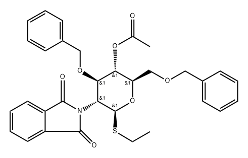 Ethyl 2-deoxy-2-(1,3-dihydro-1,3-dioxo-2H-isoindol-2-yl)-3,6-bis-O-(phenylmethyl)-1-thio-beta-D-glucopyranoside 4-acetate Struktur