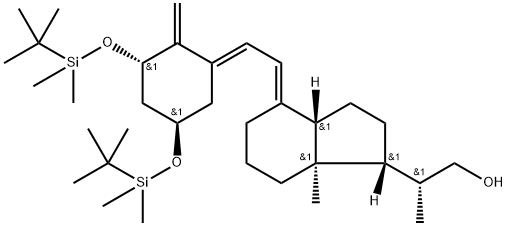 1H-Indene-1-ethanol, 4-[[3,5-bis[[(1,1-dimethylethyl)dimethylsilyl]oxy]-2-methylenecyclohexylidene]ethylidene]octahydro-β,7a-dimethyl-, [1R-[1α(R*),3aβ,4E(1Z,3S*,5R*),7aα]]- (9CI) Struktur