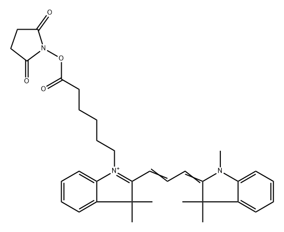 3H-Indolium, 2-[3-(1,3-dihydro-1,3,3-trimethyl-2H-indol-2-ylidene)-1-propen-1-yl]-1-[6-[(2,5-dioxo-1-pyrrolidinyl)oxy]-6-oxohexyl]-3,3-dimethyl- Struktur