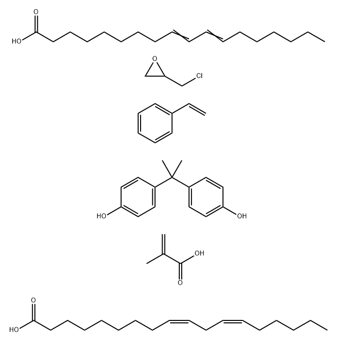 9,11-Octadecadienoic acid, polymer with (chloromethyl)oxirane, ethenylbenzene, 4,4'-(1-methylethylidene)bis[phenol], 2-methyl-2-propenoic acid and (Z,Z)-9,12-octadecadienoic acid Struktur