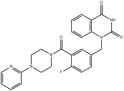 1-[4-Fluoro-3-(4-pyridin-2-yl-piperazine-1-carbonyl)-benzyl]-1H-quinazoline-2,4-dione Struktur