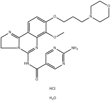 5-Pyrimidinecarboxamide, 2-amino-N-[2,3-dihydro-7-methoxy-8-[3-(4-morpholinyl)propoxy]imidazo[1,2-c]quinazolin-5-yl]-, hydrochloride, hydrate (1:2:4) Struktur