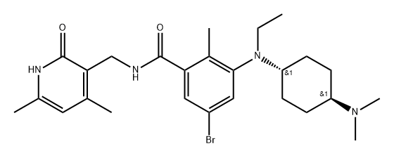 Benzamide, 5-bromo-N-[(1,2-dihydro-4,6-dimethyl-2-oxo-3-pyridinyl)methyl]-3-[[trans-4-(dimethylamino)cyclohexyl]ethylamino]-2-methyl- Struktur