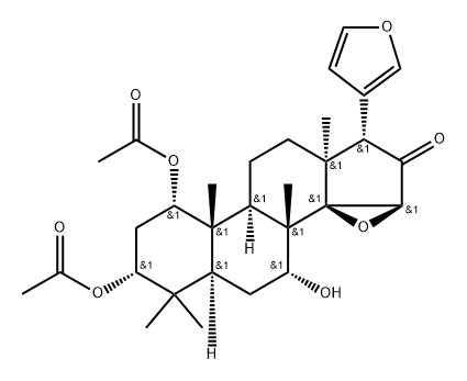 (13α,17α)-1α,3α-Diacetoxy-14β,15β:21,23-diepoxy-7α-hydroxy-4,4,8-trimethyl-24-nor-5α-chola-20,22-dien-16-one Struktur