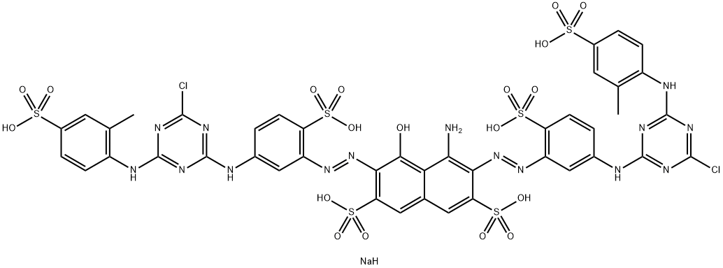 2,7-Naphthalenedisulfonic acid, 4-amino-3,6-bis5-4-chloro-6-(2-methyl-4-sulfophenyl)amino-1,3,5-triazin-2-ylamino-2-sulfophenylazo-5-hydroxy-, sodium salt Struktur