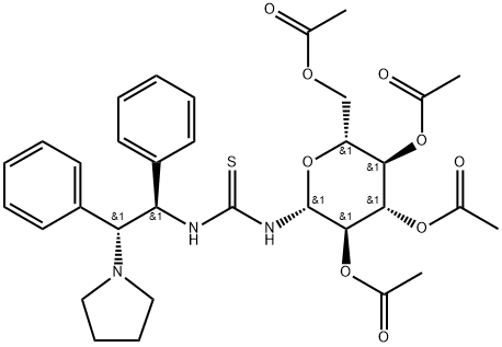 N-[(1R,2R)-1,2-diphenyl-2-(1-pyrrolidinyl)ethyl]-N'-(2,3,4,6-tetra-O-acetyl-β-D-glucopyranosyl)-Thiourea Struktur