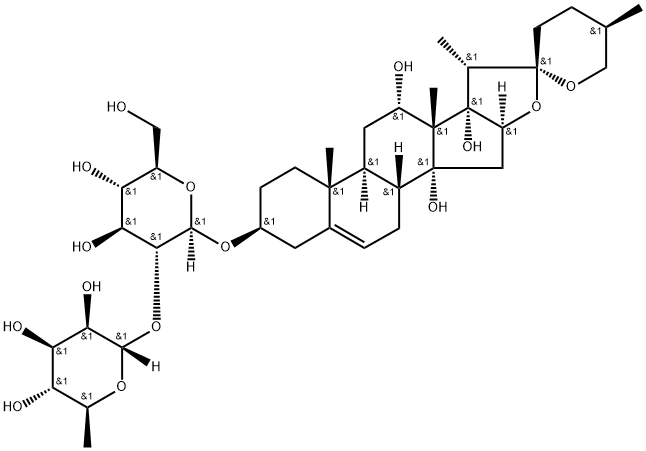 β-D-Glucopyranoside, (3β,12α,25R)-12,14,17-trihydroxyspirost-5-en-3-yl 2-O-(6-deoxy-α-L-mannopyranosyl)- Struktur