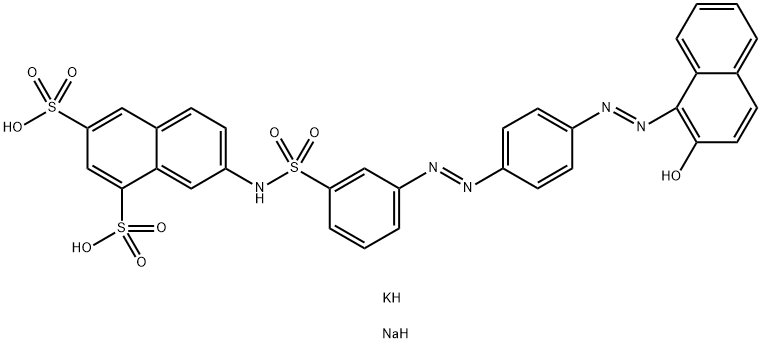 1,3-Naphthalenedisulfonic acid, 7-3-4-(2-hydroxy-1-naphthalenyl)azophenylazophenylsulfonylamino-, potassium sodium salt Struktur