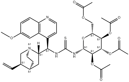 N-[(8α,9R)-6'-Methoxycinchonan-9-yl]-N'-(2,3,4,6-tetra-O-acetyl-β-D-glucopyranosyl)-Thiourea Struktur