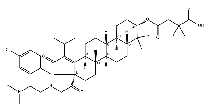 (3beta)-3-(3-Carboxy-3-methyl-1-oxobutoxy)-17-[2-[[(4-chlorophenyl)methyl][2-(dimethylamino)ethyl]amino]acetyl]-28-norlup-18-en-21-one Struktur