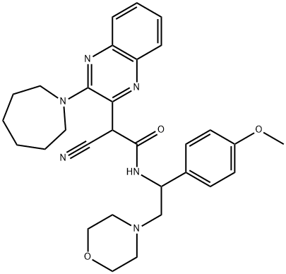 2-Quinoxalineacetamide, α-cyano-3-(hexahydro-1H-azepin-1-yl)-N-[1-(4-methoxyphenyl)-2-(4-morpholinyl)ethyl]- Struktur