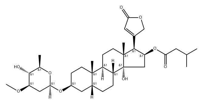 3β-[(2,6-Dideoxy-3-O-methyl-β-D-lyxo-hexopyranosyl)oxy]-14-hydroxy-16β-(3-methyl-1-oxobutyloxy)-5β-card-20(22)-enolide Struktur