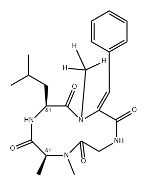 Cyclo[N-methyl-L-alanyl-L-leucyl-(αZ)-α,β-didehydro-N-(methyl-d3)phenylalanylglycyl] Struktur