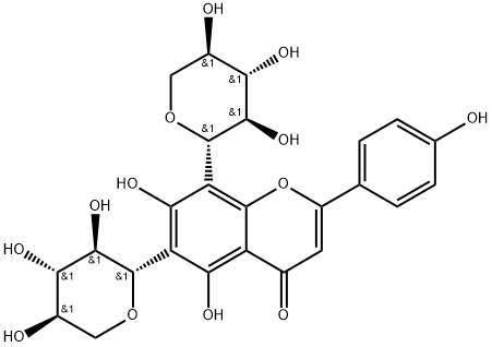 4H-1-Benzopyran-4-one, 5,7-dihydroxy-2-(4-hydroxyphenyl)-6,8-di-β-D-xylopyranosyl- Struktur