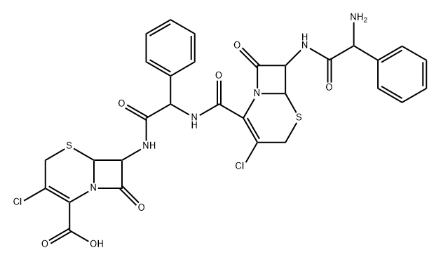 5-Thia-1-azabicyclo[4.2.0]oct-2-ene-2-carboxylic acid, 7-[[[[[7-[(aminophenylacetyl)amino]-3-chloro-8-oxo-5-thia-1-azabicyclo[4.2.0]oct-2-en-2-yl]carbonyl]amino]phenylacetyl]amino]-3-chloro-8-oxo-, [6R-[2[R*(6R*,7R*)],6α,7β(R*)]]- (9CI) Struktur