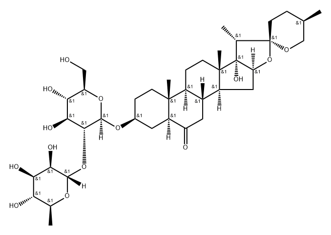 Spirostan-6-one, 3-[[2-O-(6-deoxy-α-L-mannopyranosyl)-β-D-glucopyranosyl]oxy]-17-hydroxy-, (3β,5α,25R)- Struktur