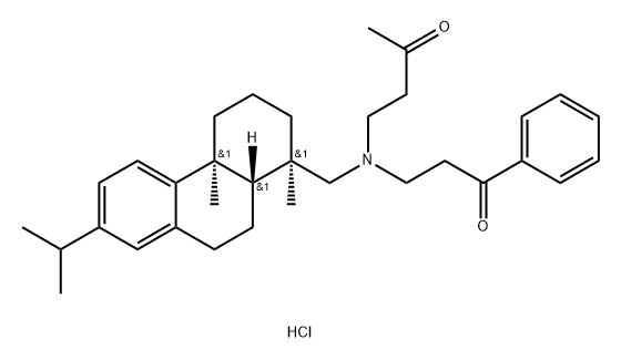 2-Butanone, 4-(1R,4aS,10aR)-1,2,3,4,4a,9,10,10a-octahydro-1,4a-dimethyl-7-(1-methylethyl)-1-phenanthrenylmethyl(3-oxo-3-phenylpropyl)amino-, hydrochloride Struktur