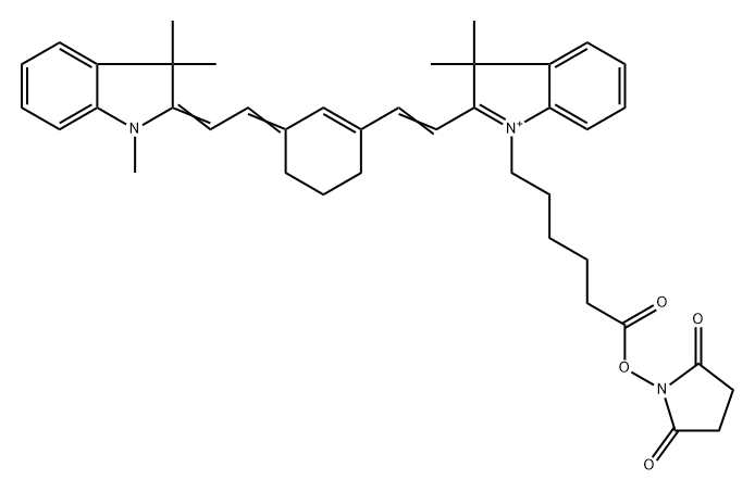 3H-Indolium, 2-[2-[3-[2-(1,3-dihydro-1,3,3-trimethyl-2H-indol-2-ylidene)ethylidene]-1-cyclohexen-1-yl]ethenyl]-1-[6-[(2,5-dioxo-1-pyrrolidinyl)oxy]-6-oxohexyl]-3,3-dimethyl- Struktur