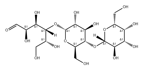 O-beta-D-Galactopyranosyl-(1-4)-O-alpha-D-glucopyranosyl-(1-4)-D-glucose Struktur