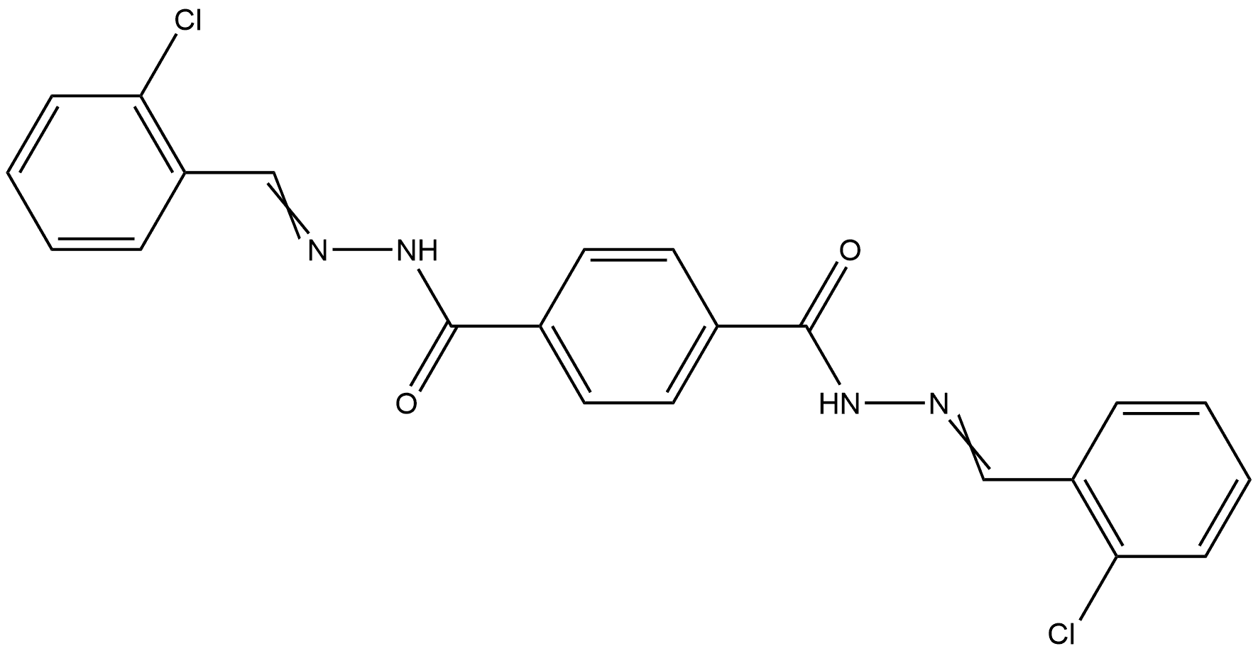 1-N,4-N-bis[(E)-(2-chlorophenyl)methylideneamino]benzene-1,4-dicarboxamide Struktur