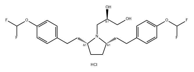 1,2-Propanediol, 3-[(2R,5S)-2,5-bis[2-[4-(difluoromethoxy)phenyl]ethyl]-1-pyrrolidinyl]-, hydrochloride (1:1), (2R)- Struktur