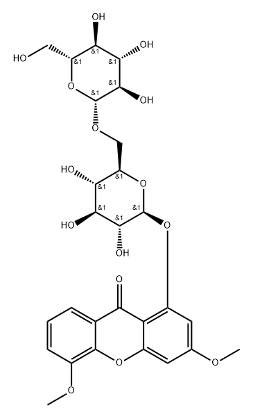 9H-Xanthen-9-one, 1-[(6-O-β-D-glucopyranosyl-β-D-glucopyranosyl)oxy]-3,5-dimethoxy- Struktur