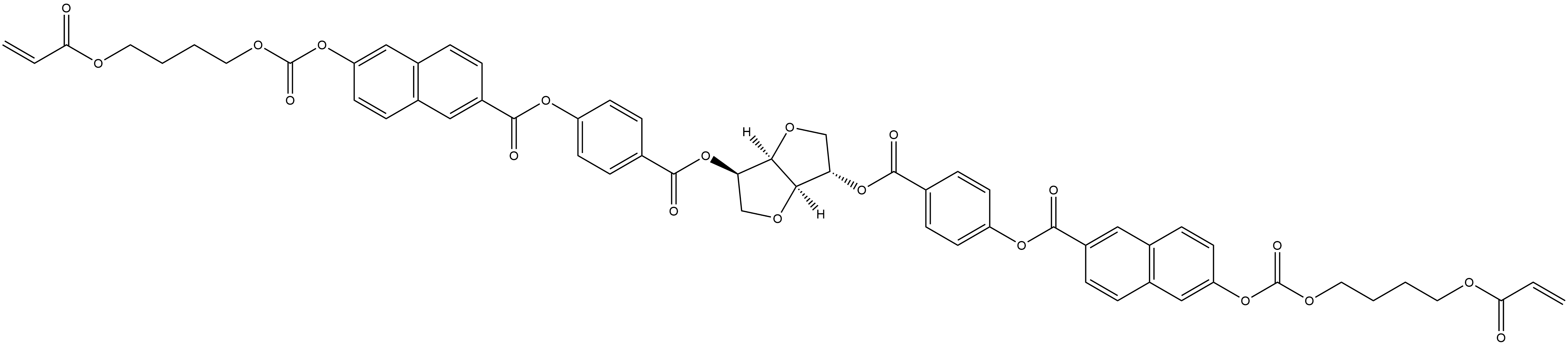 D-Glucitol, 1,4:3,6-dianhydro-, 2,5-bis[4-[[[6-[[[4-[(1-oxo-2-propen-1-yl)oxy]butoxy]carbonyl]oxy]-2-naphthalenyl]carbonyl]oxy]benzoate] Struktur