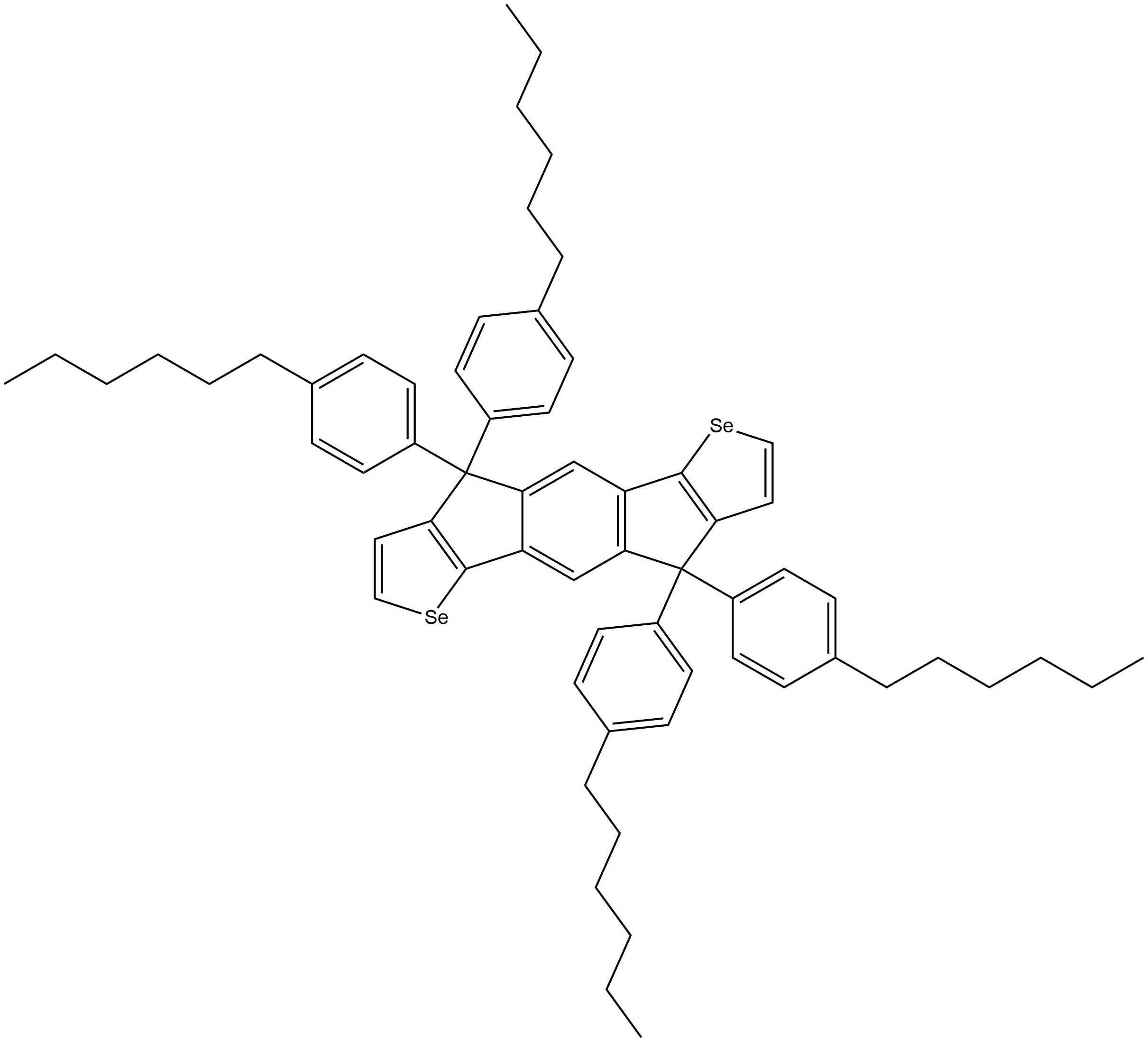 4,4,9,9-tetrakis(4-hexylphenyl)-4,9-dihydro-s-indaceno[1,2-b:5,6-b']diselenophene Struktur