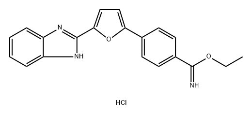 Benzenecarboximidic acid, 4-[5-(1H-benzimidazol-2-yl)-2-furanyl]-, ethyl ester, hydrochloride (1:2) Struktur