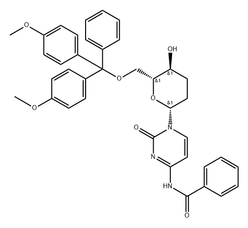 N4-Benzoyl-1-(6-O-DMTr-2,3-dideoxy-beta-D-erythro-hexopyranosyl)cytosine Struktur