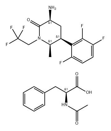 L-Phenylalanine, N-acetyl-, compd. with (3S,5S,6R)-3-amino-6-methyl-1-(2,2,2-trifluoroethyl)-5-(2,3,6-trifluorophenyl)-2-piperidinone (1:1) Struktur