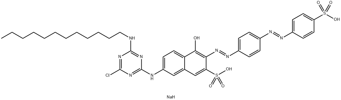 Disodium 7-[[4-chloro-6-(dodecylamino)-1,3,5-triazin-2-yl]amino]-4-hydroxy-3-[[4-[(4- sulphophenyl)azo]phenyl]azo-2-naphthalenesulfonate Struktur