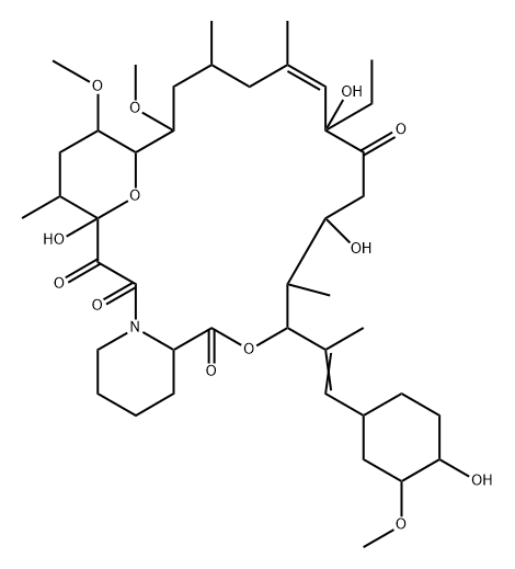 15,19-Epoxy-3H-pyrido2,1-c1,4oxaazacyclotricosine-1,7,20,21(4H,23H)-tetrone, 8-ethyl-5,6,8,11,12,13,14,15,16,17,18,19,24,25,26,26a-hexadecahydro-5,8,19-trihydroxy-3-2-(4-hydroxy-3-methoxycyclohexyl)-1-methylethenyl-14,16-dimethoxy-4,10,12,18-tetramethyl-, Struktur