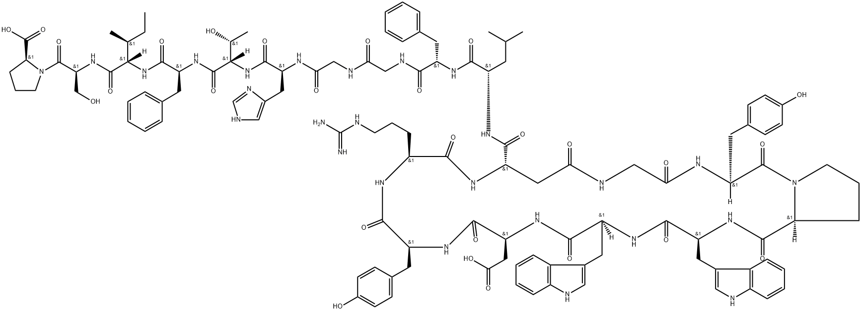 L-Proline, glycyl-L-tyrosyl-L-prolyl-L-tryptophyl-L-tryptophyl-L-α-aspartyl-L-tyrosyl-L-arginyl-L-α-aspartyl-L-leucyl-L-phenylalanylglycylglycyl-L-histidyl-L-threonyl-L-phenylalanyl-L-isoleucyl-L-seryl-, (9→1)-lactam Struktur