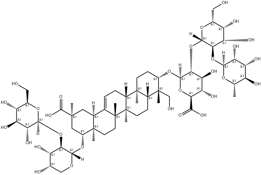 6-[[11-carboxy-9-[4,5-dihydroxy-3-[2,4,5-trihydroxy-6-(hydroxymethyl)o xan-3-yl]oxy-oxan-2-yl]oxy-4-(hydroxymethyl)-4,6a,6b,8a,11,14b-hexamet hyl-1,2,3,4a,5,6,7,8,9,10,12,12a,14,14a-tetradecahydropicen-3-yl]oxy]- 5-[4,5-dihydroxy-6-(hydroxymethyl)-3-(3,4,5-trihydroxy-6-methyl-oxan-2 -yl)oxy-oxan-2-yl]oxy-3,4-dihydroxy-oxane-2-carboxylic acid Struktur