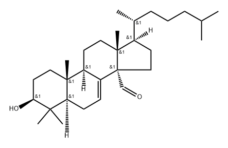 (3S,9R,10S,13R,14S,17R)-3-hydroxy-4,4,10,13-tetramethyl-17-[(2R)-6-met hylheptan-2-yl]-2,3,5,6,9,11,12,15,16,17-decahydro-1H-cyclopenta[a]phe nanthrene-14-carbaldehyde Struktur