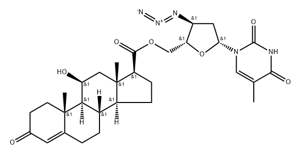 3'-azido-3'-deoxy-5'-O-((11-hydroxy-3-oxo-17-androst-4-enyl)carbonyl)thymidine Struktur