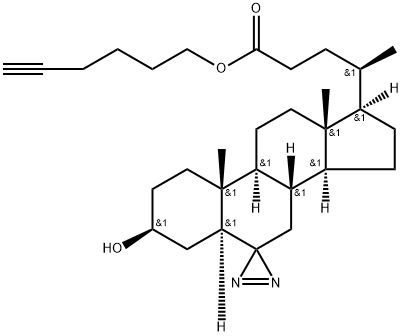 Spiro[3H-diazirine-3,6'-cholan]-24'-oic acid, 3'-hydroxy-, 5-hexyn-1-yl ester, (3'β,5'α)- Struktur